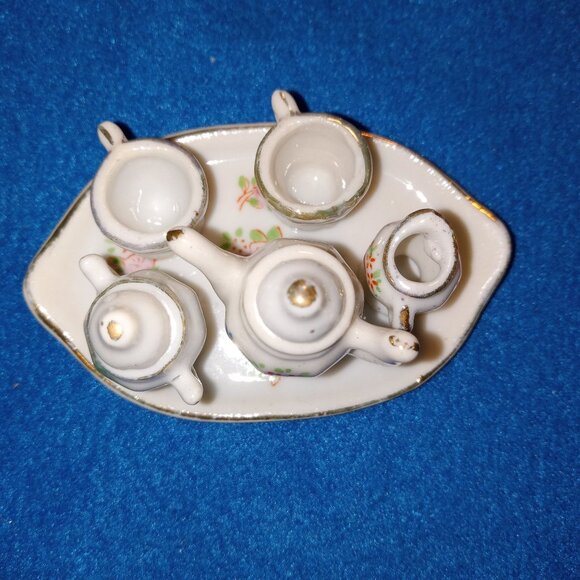 Vintage Handmade Painted Tiny Miniature 8 pcs Porcelain Ceramic Japanese Tea Set - Picture 4 of 17